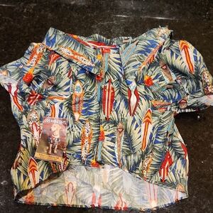 Hawaiian Dog Shirt with Leaf & Surfboard Print